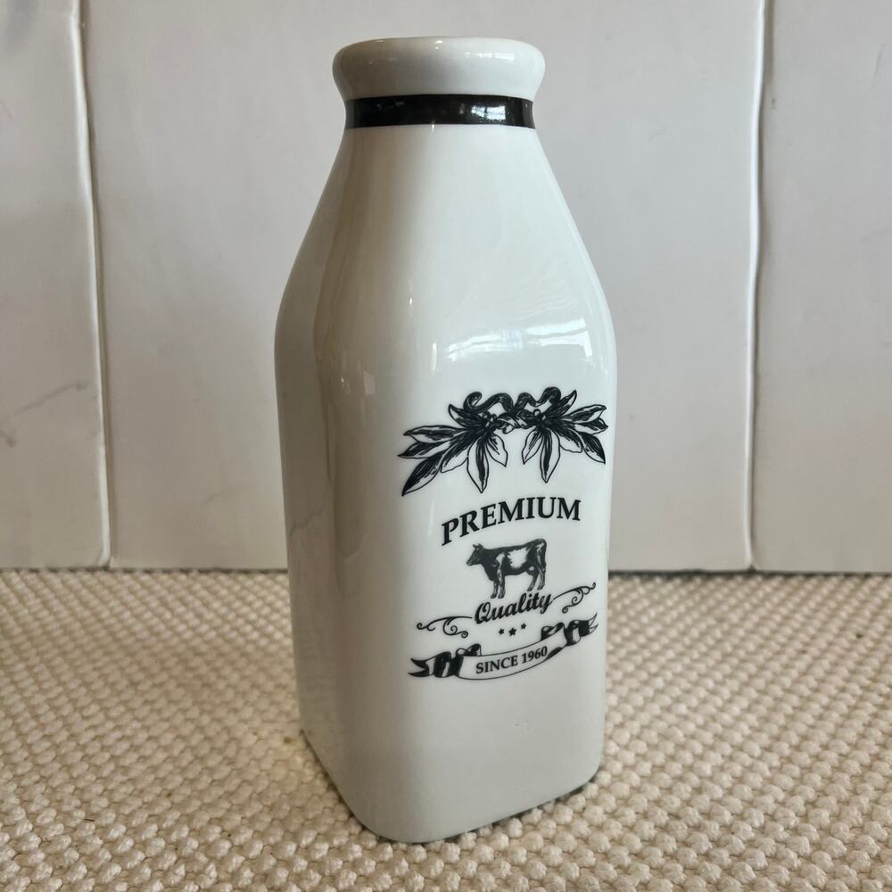 Vintage Fitz & Floyd Premium White Milk Bottle Ceramic approx 9" tall 3.5" base